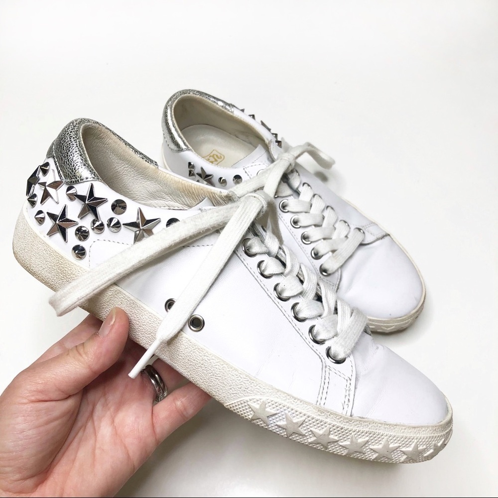 Ash Dazed Studded Leather Fashion Sneakers White Silver Star Low Top EU 36 US 6 - Picture 2 of 8